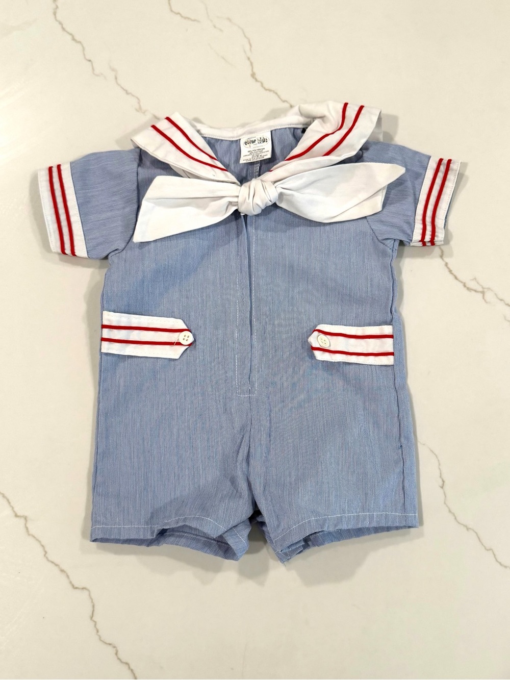 Baby Boys Sailor Romper with Red Trim
